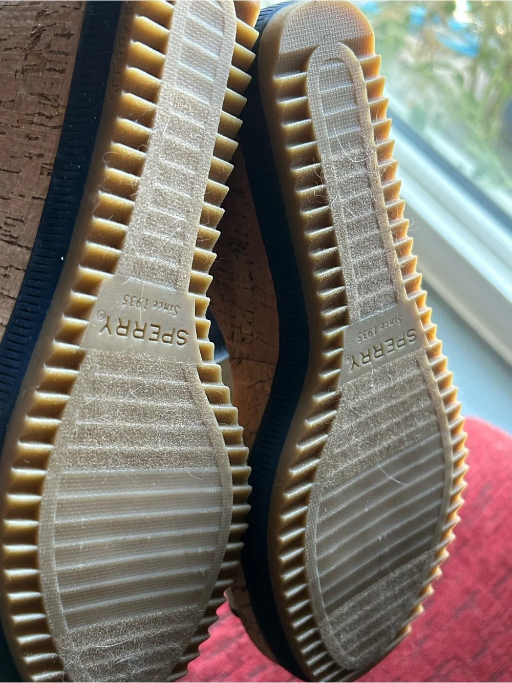 Sperry Navy and Cream Striped Wedge Sandals - Women